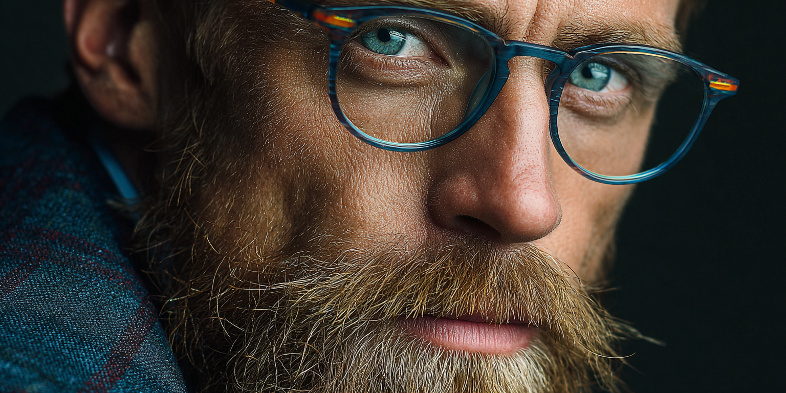 Nahaufnahme eines Mannes mit moderner Gleitsichtbrille